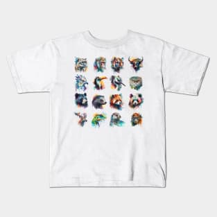 Asian animal set painted with watercolors on a white background in a realistic manner. Kids T-Shirt